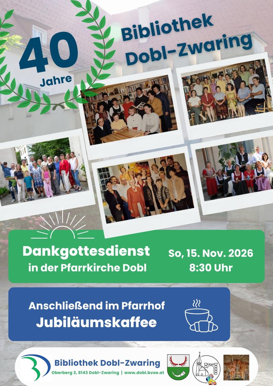 Einladung zum Jubiläum der Bibliothek Dobl-Zwaring